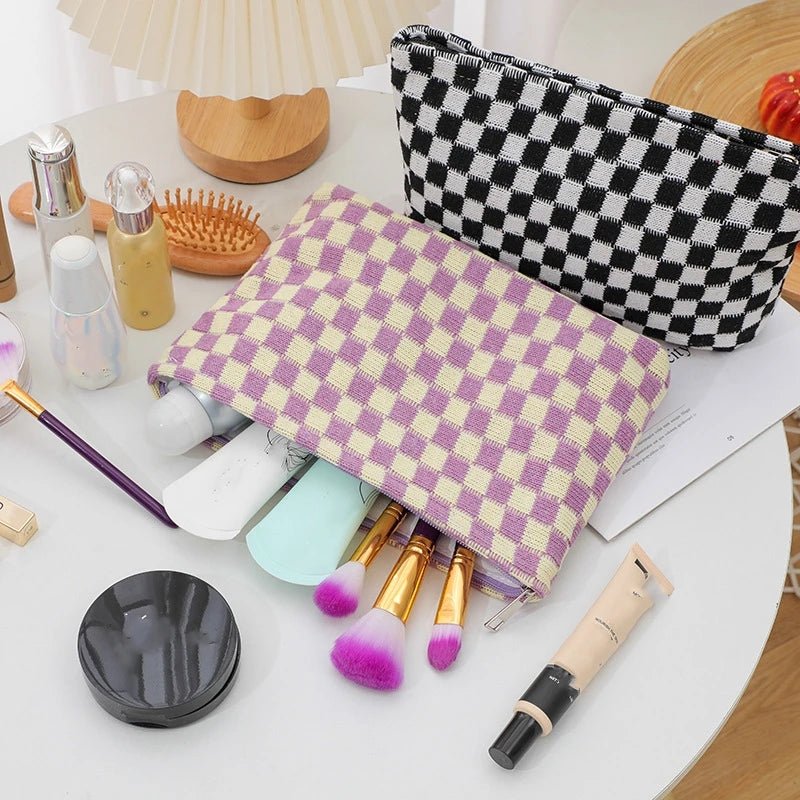 Checkered Makeup Bag | Cute Cosmetic & Travel Toiletry Bag