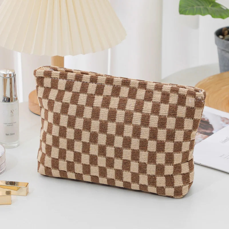 Checkered Makeup Bag | Cute Cosmetic & Travel Toiletry Bag