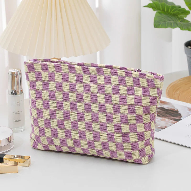 Checkered Makeup Bag | Cute Cosmetic & Travel Toiletry Bag