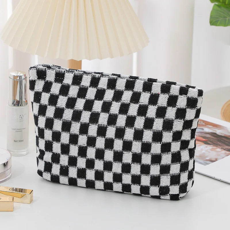 Checkered Makeup Bag | Cute Cosmetic & Travel Toiletry Bag